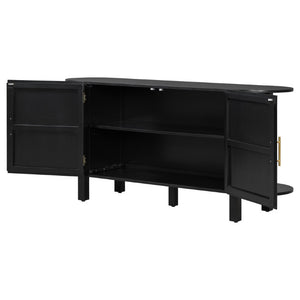 English Elm U_style Pine Wood Fluted Sideboard with Tiered Display Shelves for Dining Room N711P440153B
