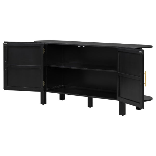 English Elm U_style Pine Wood Fluted Sideboard with Tiered Display Shelves for Dining Room N711P440153B