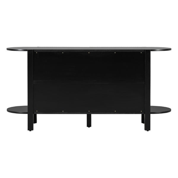English Elm U_style Pine Wood Fluted Sideboard with Tiered Display Shelves for Dining Room N711P440153B