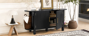 English Elm U_style Pine Wood Fluted Sideboard with Tiered Display Shelves for Dining Room N711P440153B