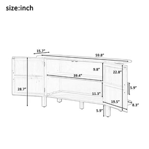 English Elm U_style Pine Wood Fluted Sideboard with Tiered Display Shelves for Dining Room N711P440153B
