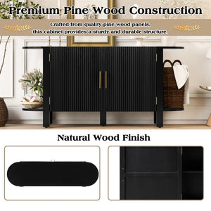 English Elm U_style Pine Wood Fluted Sideboard with Tiered Display Shelves for Dining Room N711P440153B