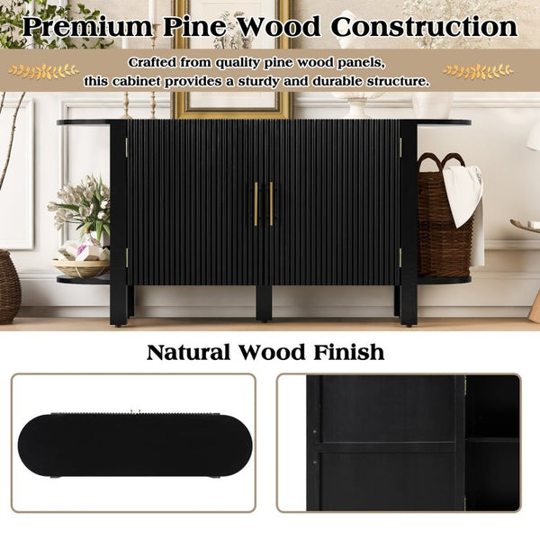 English Elm U_style Pine Wood Fluted Sideboard with Tiered Display Shelves for Dining Room N711P440153B