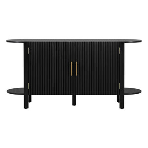 English Elm U_style Pine Wood Fluted Sideboard with Tiered Display Shelves for Dining Room N711P440153B