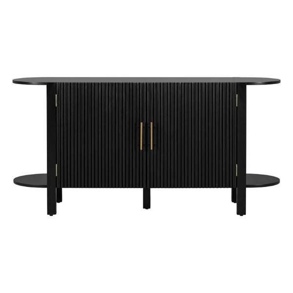 English Elm U_style Pine Wood Fluted Sideboard with Tiered Display Shelves for Dining Room N711P440153B