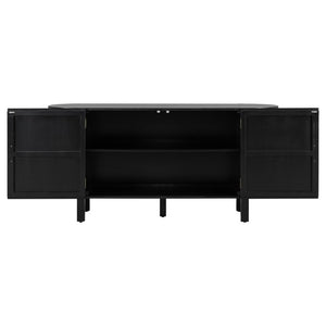 English Elm U_style Pine Wood Fluted Sideboard with Tiered Display Shelves for Dining Room N711P440153B