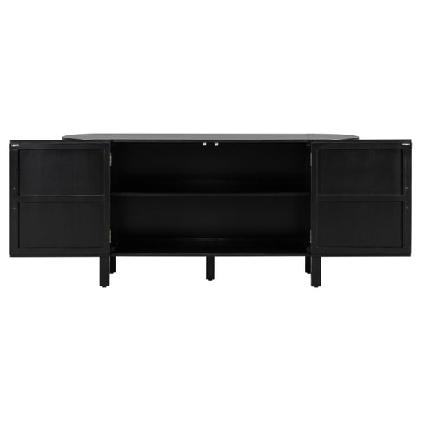 English Elm U_style Pine Wood Fluted Sideboard with Tiered Display Shelves for Dining Room N711P440153B