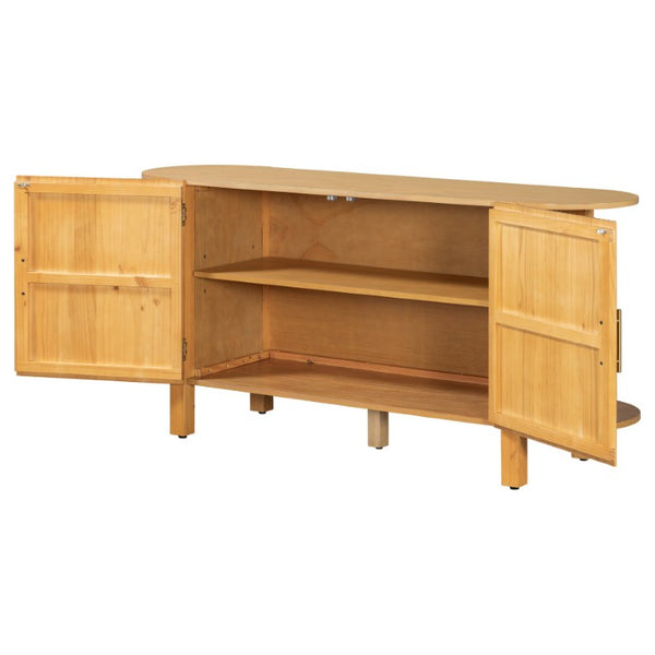 English Elm U_style Pine Wood Fluted Sideboard with Curved Shelves Mid Century Modern Dining Cabinet N711P440153O