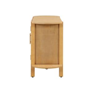 English Elm U_style Pine Wood Fluted Sideboard with Curved Shelves Mid Century Modern Dining Cabinet N711P440153O