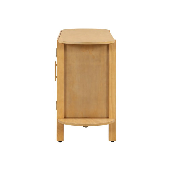 English Elm U_style Pine Wood Fluted Sideboard with Curved Shelves Mid Century Modern Dining Cabinet N711P440153O