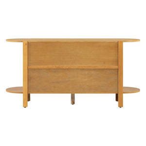 English Elm U_style Pine Wood Fluted Sideboard with Curved Shelves Mid Century Modern Dining Cabinet N711P440153O