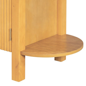 English Elm U_style Pine Wood Fluted Sideboard with Curved Shelves Mid Century Modern Dining Cabinet N711P440153O