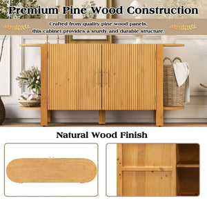 English Elm U_style Pine Wood Fluted Sideboard with Curved Shelves Mid Century Modern Dining Cabinet N711P440153O