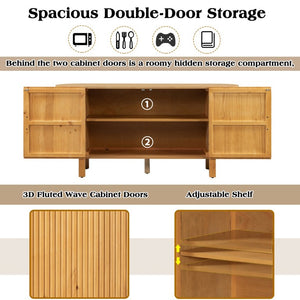 English Elm U_style Pine Wood Fluted Sideboard with Curved Shelves Mid Century Modern Dining Cabinet N711P440153O