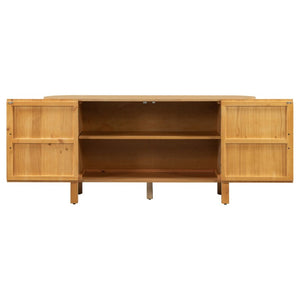 English Elm U_style Pine Wood Fluted Sideboard with Curved Shelves Mid Century Modern Dining Cabinet N711P440153O