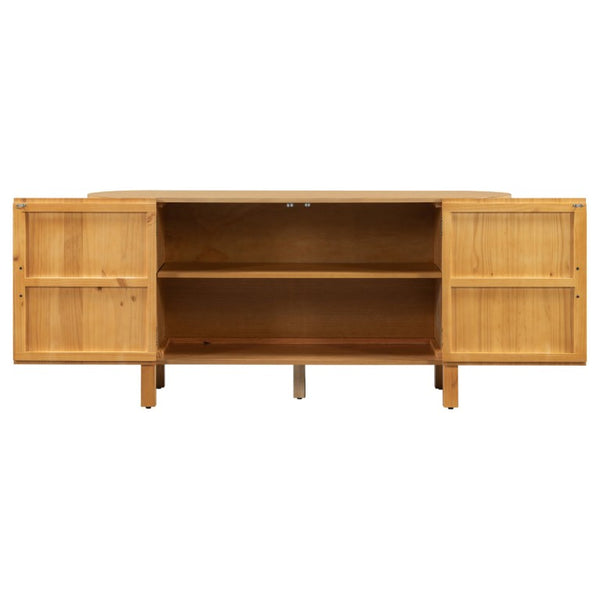 English Elm U_style Pine Wood Fluted Sideboard with Curved Shelves Mid Century Modern Dining Cabinet N711P440153O