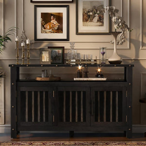 English Elm U_styled Pine Wood Sideboard with Industrial Rivets Three Door Storage Dining Room N711P440154B