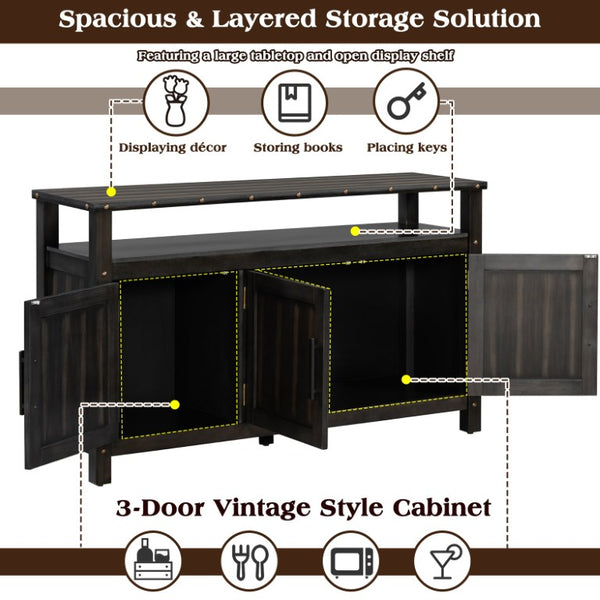 English Elm U_styled Pine Wood Sideboard with Industrial Rivets Three Door Storage Dining Room N711P440154B
