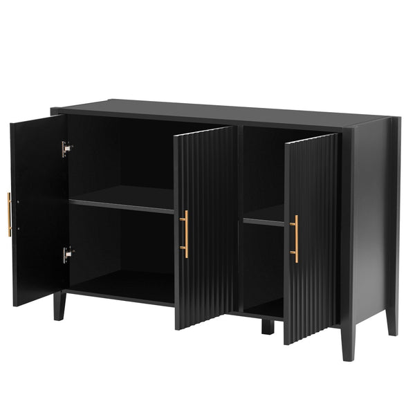 English Elm U-style Sculptural Wavy Door Sideboard with Pine Legs Painted Cabinet for Entryway N711P452388B