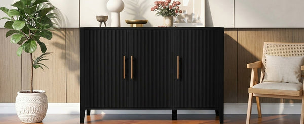 English Elm U-style Sculptural Wavy Door Sideboard with Pine Legs Painted Cabinet for Entryway N711P452388B