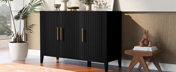 English Elm U-style Sculptural Wavy Door Sideboard with Pine Legs Painted Cabinet for Entryway N711P452388B