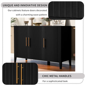 English Elm U-style Sculptural Wavy Door Sideboard with Pine Legs Painted Cabinet for Entryway N711P452388B