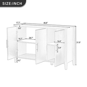 English Elm U-style Sculptural Wavy Door Sideboard with Pine Legs Painted Cabinet for Entryway N711P452388B