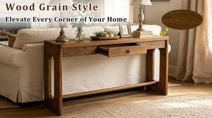 English Elm U_style Oak Veneer Console Table with Drawer Oval Leg Entryway Hallway Accent N711P456184D