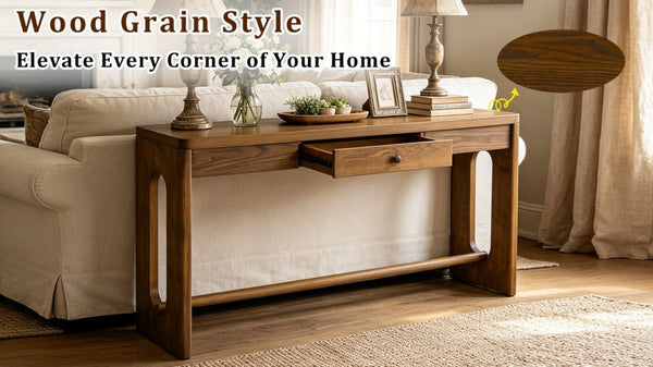 English Elm U_style Oak Veneer Console Table with Drawer Oval Leg Entryway Hallway Accent N711P456184D