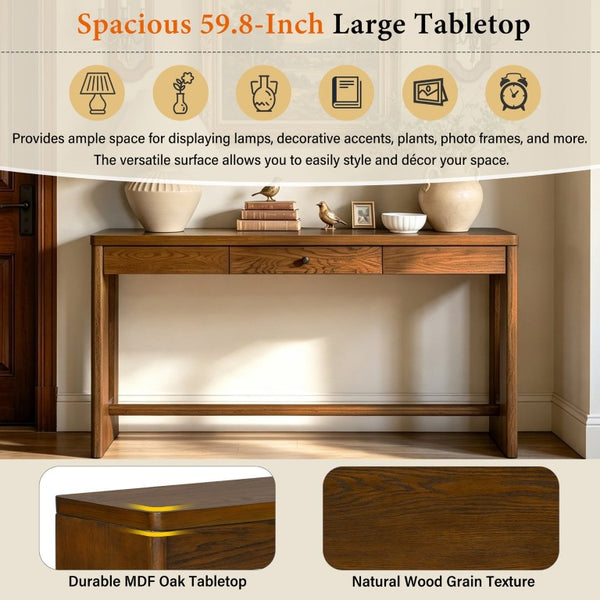 English Elm U_style Oak Veneer Console Table with Drawer Oval Leg Entryway Hallway Accent N711P456184D