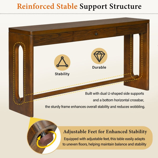 English Elm U_style Oak Veneer Console Table with Drawer Oval Leg Entryway Hallway Accent N711P456184D