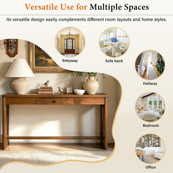 English Elm U_style Oak Veneer Console Table with Drawer Oval Leg Entryway Hallway Accent N711P456184D