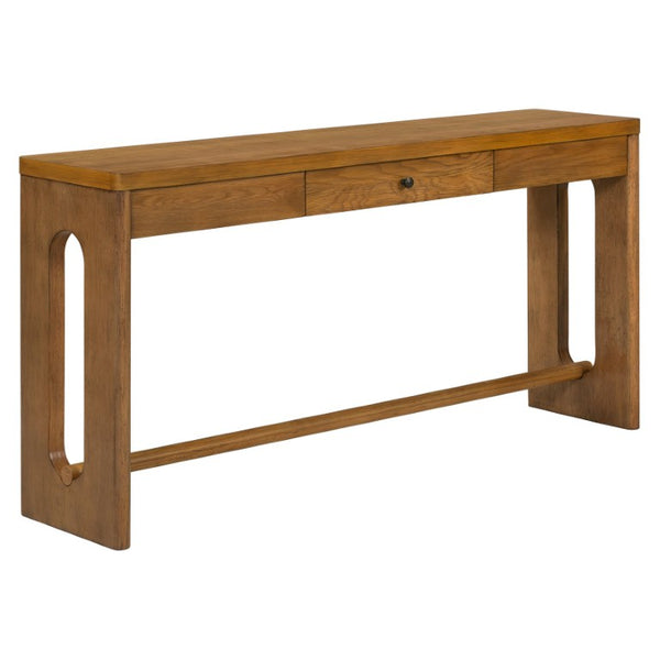 English Elm U_style Oak Veneer Console Table with Storage Drawer and Oval Cutout Legs for Entryway Natural N711P456184O