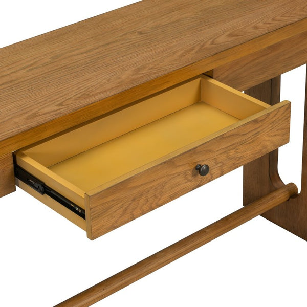English Elm U_style Oak Veneer Console Table with Storage Drawer and Oval Cutout Legs for Entryway Natural N711P456184O