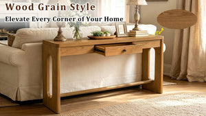 English Elm U_style Oak Veneer Console Table with Storage Drawer and Oval Cutout Legs for Entryway Natural N711P456184O