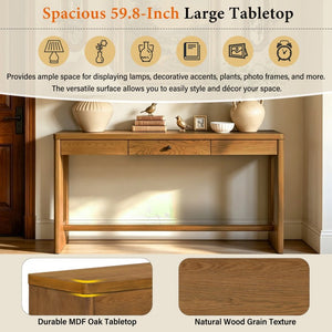 English Elm U_style Oak Veneer Console Table with Storage Drawer and Oval Cutout Legs for Entryway Natural N711P456184O