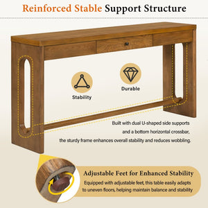 English Elm U_style Oak Veneer Console Table with Storage Drawer and Oval Cutout Legs for Entryway Natural N711P456184O