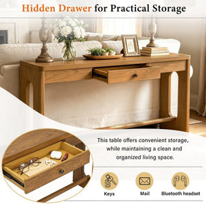 English Elm U_style Oak Veneer Console Table with Storage Drawer and Oval Cutout Legs for Entryway Natural N711P456184O