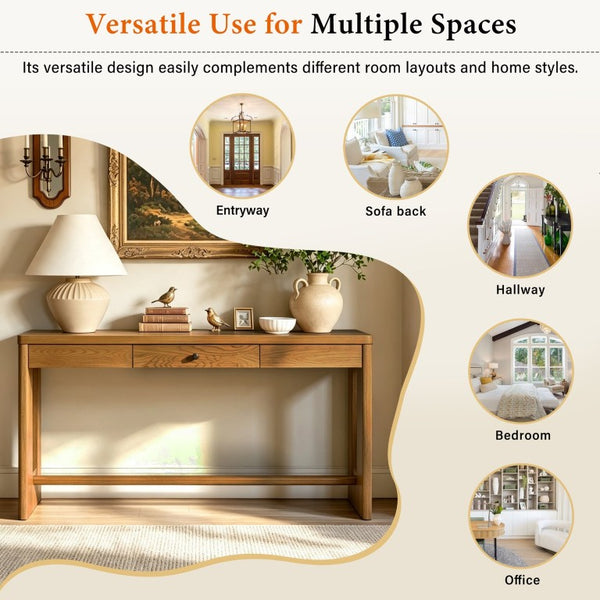 English Elm U_style Oak Veneer Console Table with Storage Drawer and Oval Cutout Legs for Entryway Natural N711P456184O