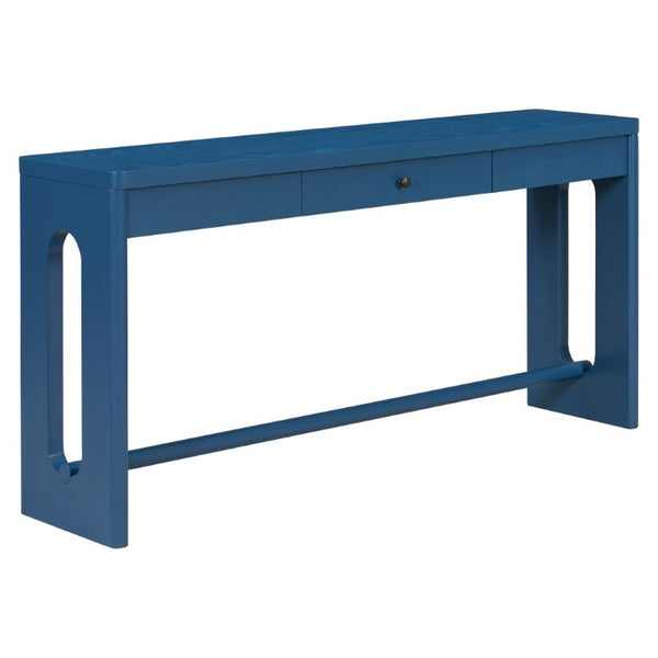 English Elm U_style Oak Veneer Console Table with Storage Drawer and Oval Cutout Legs for Entryway Navy Blue N711P456184V