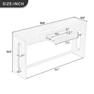 English Elm U_style Oak Veneer Console Table with Storage Drawer and Oval Cutout Legs for Entryway Navy Blue N711P456184V