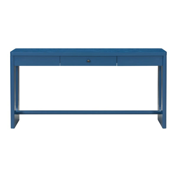 English Elm U_style Oak Veneer Console Table with Storage Drawer and Oval Cutout Legs for Entryway Navy Blue N711P456184V