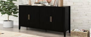 English Elm U_style Sculptural Wavy Slat Sideboard with Pine Legs and Gold Handles for Modern Spaces N711P456628B