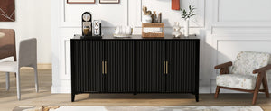 English Elm U_style Sculptural Wavy Slat Sideboard with Pine Legs and Gold Handles for Modern Spaces N711P456628B