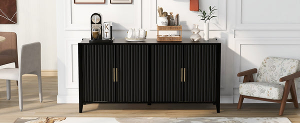English Elm U_style Sculptural Wavy Slat Sideboard with Pine Legs and Gold Handles for Modern Spaces N711P456628B