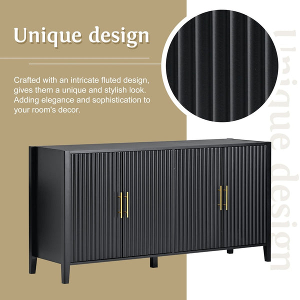 English Elm U_style Sculptural Wavy Slat Sideboard with Pine Legs and Gold Handles for Modern Spaces N711P456628B