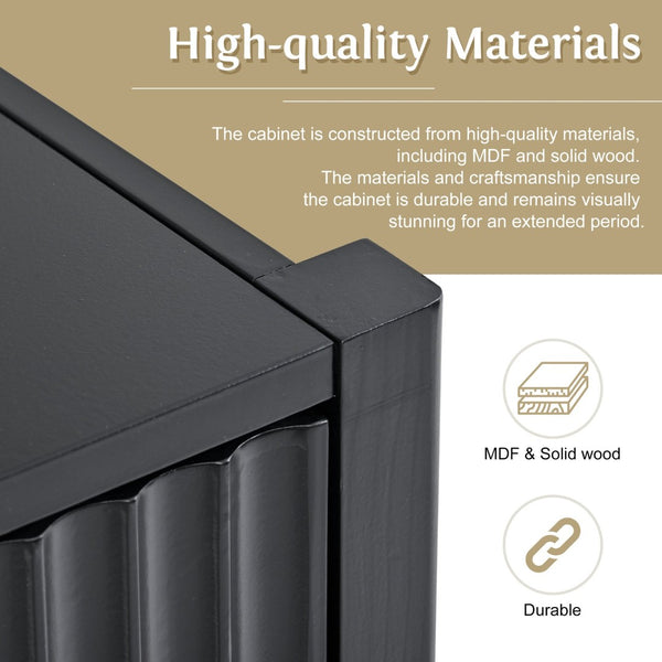 English Elm U_style Sculptural Wavy Slat Sideboard with Pine Legs and Gold Handles for Modern Spaces N711P456628B