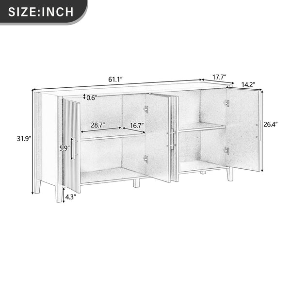 English Elm U_style Sculptural Wavy Slat Sideboard with Pine Legs and Gold Handles for Modern Spaces N711P456628B