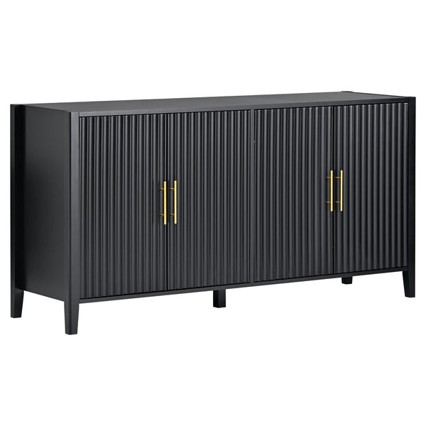 English Elm U_style Sculptural Wavy Slat Sideboard with Pine Legs and Gold Handles for Modern Spaces N711P456628B