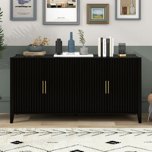 English Elm U_style Sculptural Wavy Slat Sideboard with Pine Legs and Gold Handles for Modern Spaces N711P456628B